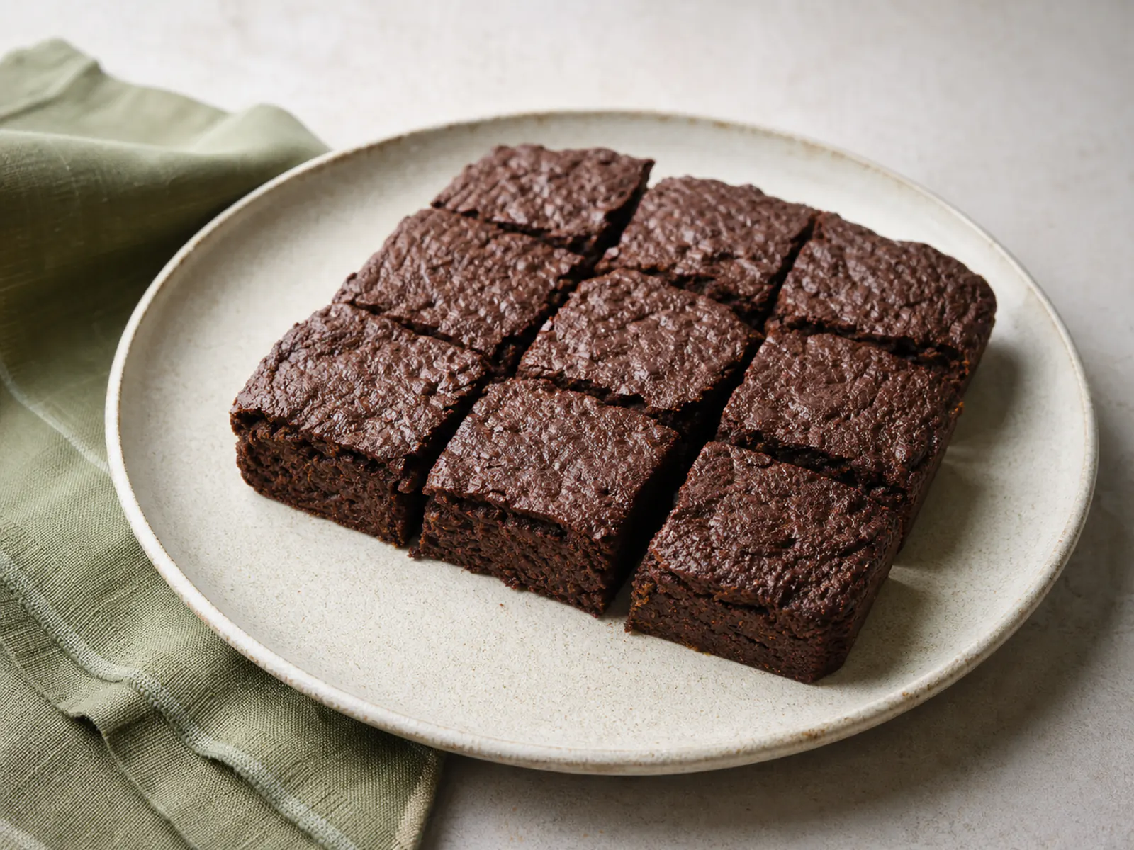 Quadrados de brownie escuro de banana e cacau sem farinha.